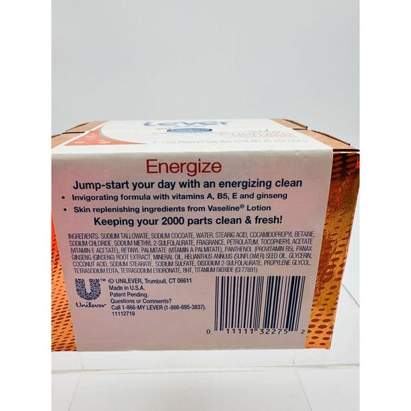 Lever 2000 With Vaseline ENERGIZE 4.5 oz Bar Soap 2 bars Vintage Discontinued - Picture 3 of 5